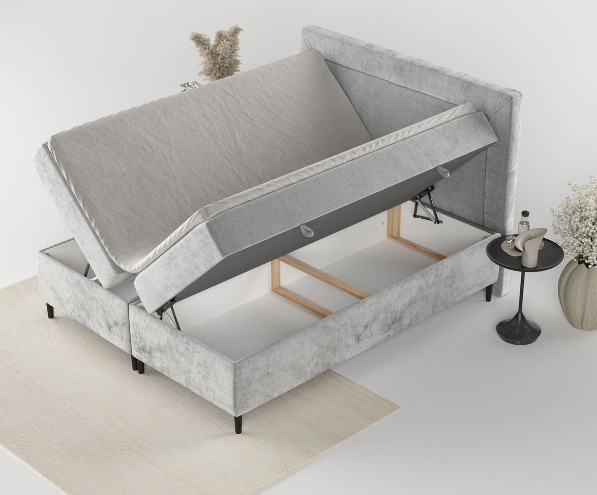 BOXBETT Noble Hellgrau 180/200 cm - Hellgrau/Schwarz, Holz/Holzwerkstoff (180/200cm) - Maison de Reve
