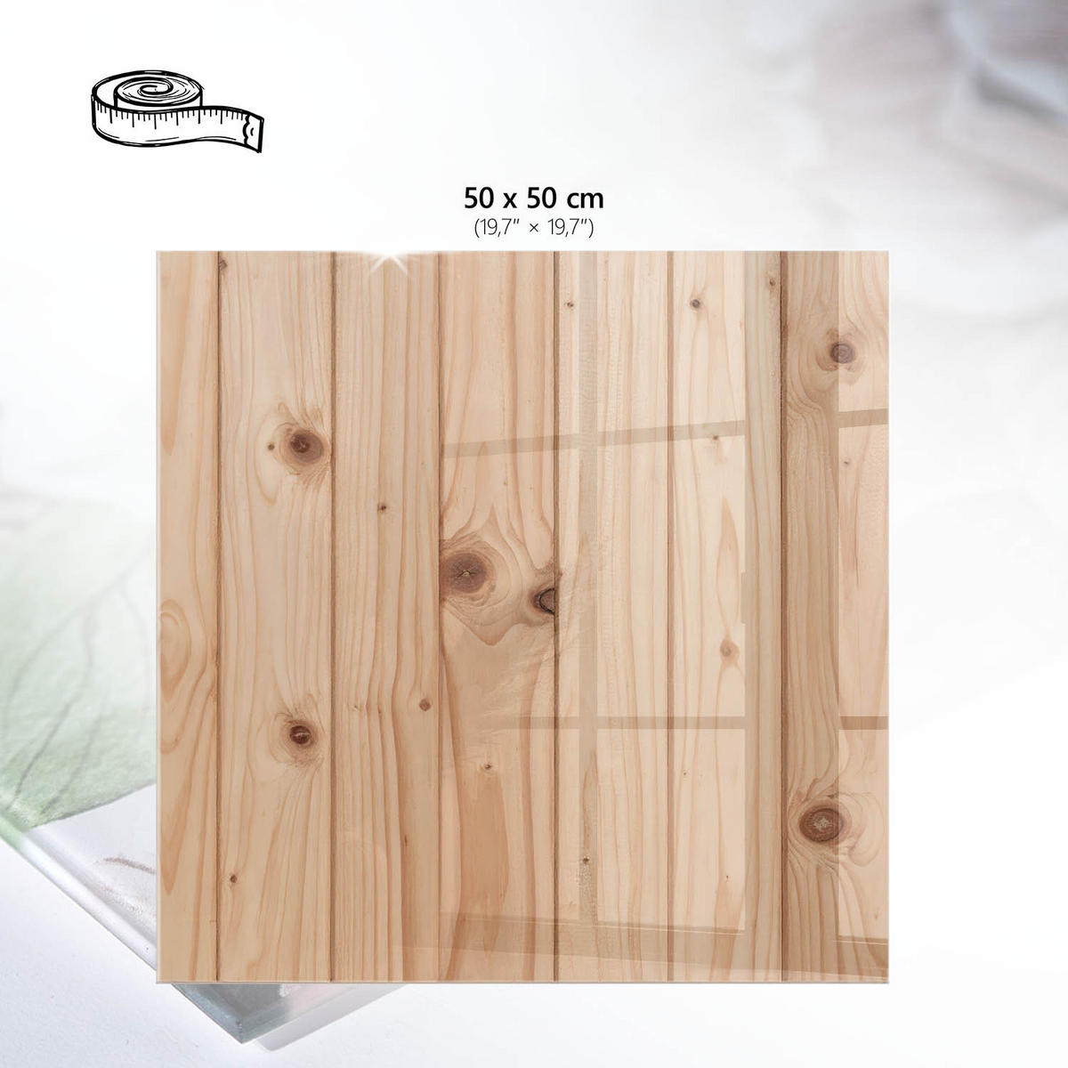 TISCHPLATTE 50x50 cm – Holzstruktur - Braun, Glas (50/50/0.4cm) - Wallfluent