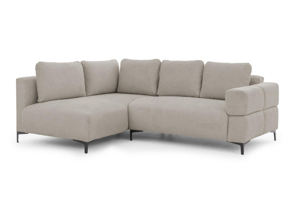 ECKSOFA Cardea in Bubble-Optik aus weichem Taupe Strukturstoff mit hohem Sitzkomfort - Ottomane links - Taupe/Schwarz, Holz/Textil (170/230cm) - S-Style Möbel