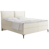 BOXBETT Calio Rise mit Bettkasten, Creme Chenille 180x200 cm – inkl. H4 Taschenfederkern Matratze & Foam Topper - Creme/Schwarz, Holz/Holzwerkstoff (180/200cm) - WFL GROUP