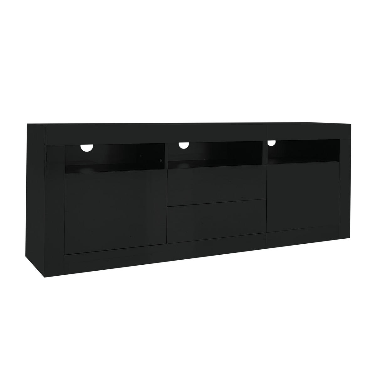 TV-LOWBOARD 160/35/60 cm mit LED-Beleuchtung, Push-to-Open und Kabeldurchlass - Schwarz, Holzwerkstoff (160/60/35cm) - BEAOK