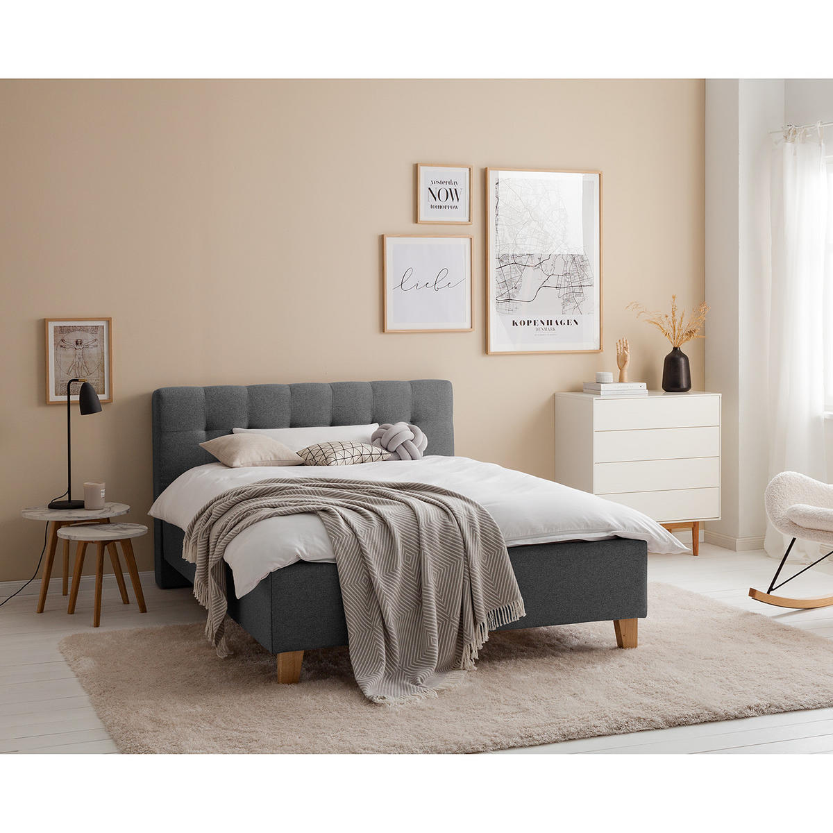 POLSTERBETT - Webstoff - Grau, Textil (140/200cm) - home24