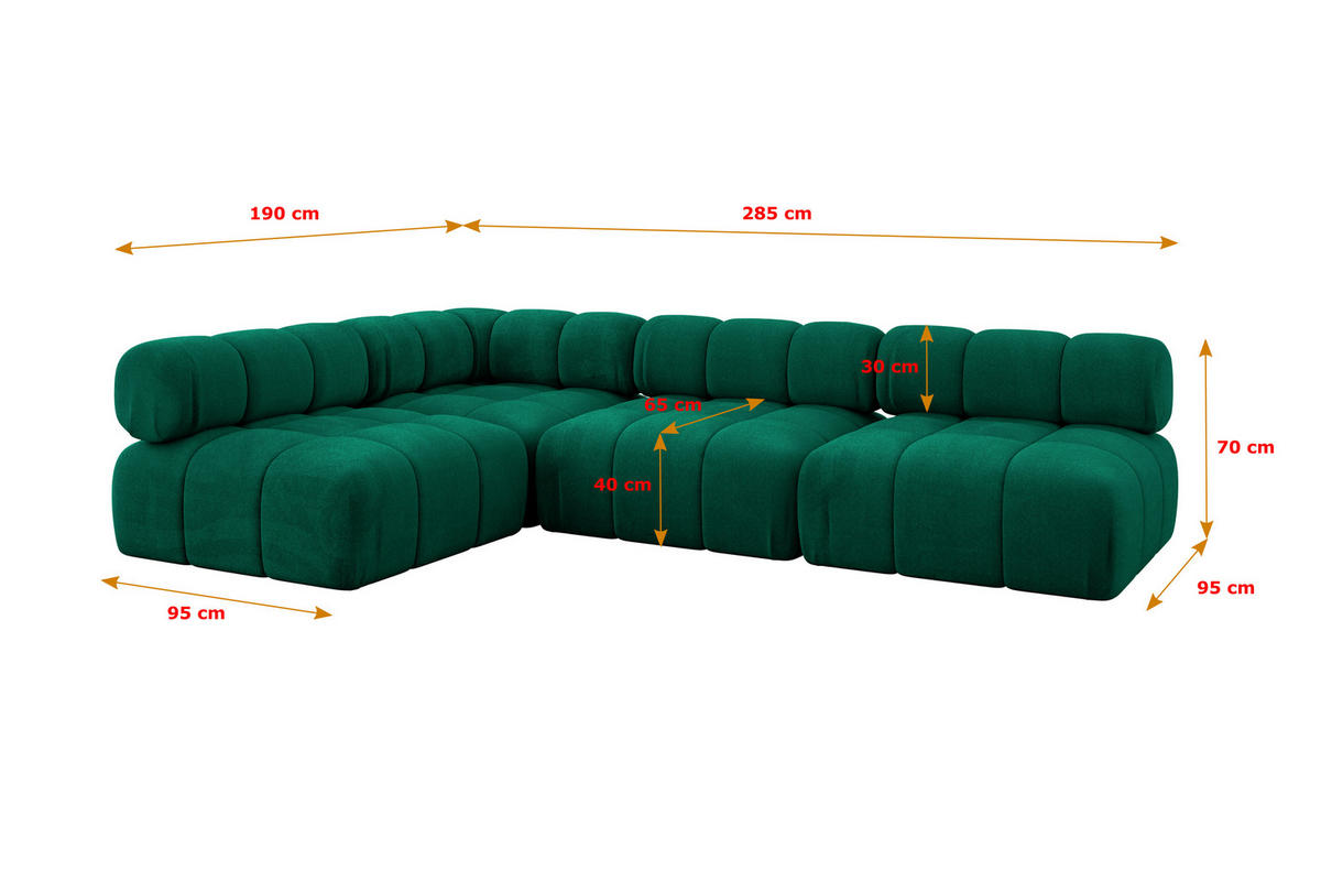 ECKSOFA modulares Sofa Samaro-L2 - 285x190x70 cm Dunkelgrün Velours - Dunkelgrün, Holzwerkstoff/Textil (285/190cm) - ALTDECOR