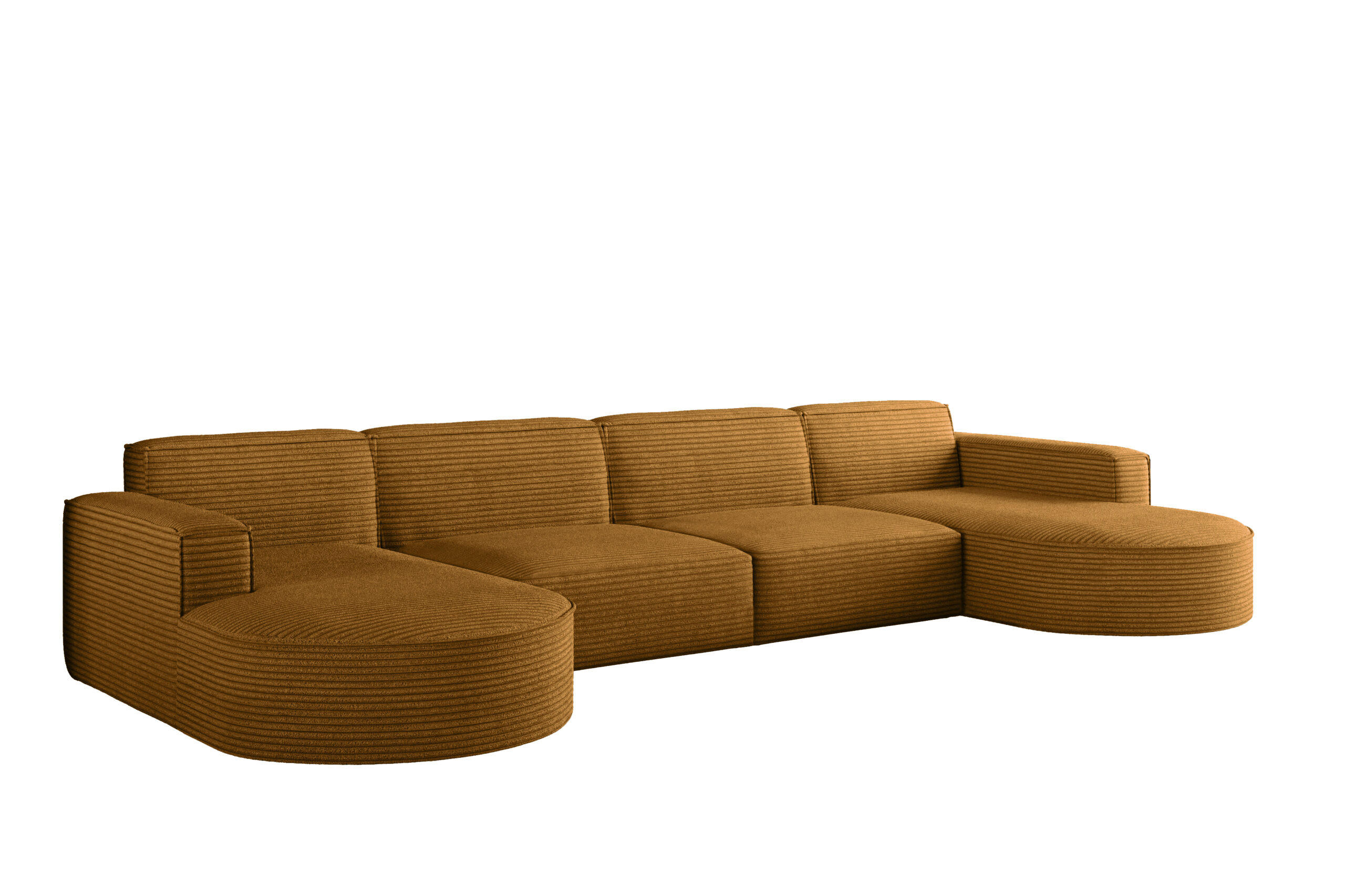 Kaiser Möbel ROHOVÁ SEDAČKA ve tvaru U XL designová MODENA široká manšestrová tkanina Poso Hořčicová