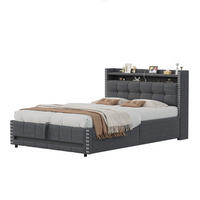POLSTERBETT 140x200 Grau Leinen LED Stauraum - Grau, Textil (140/200cm) - FLIEKS