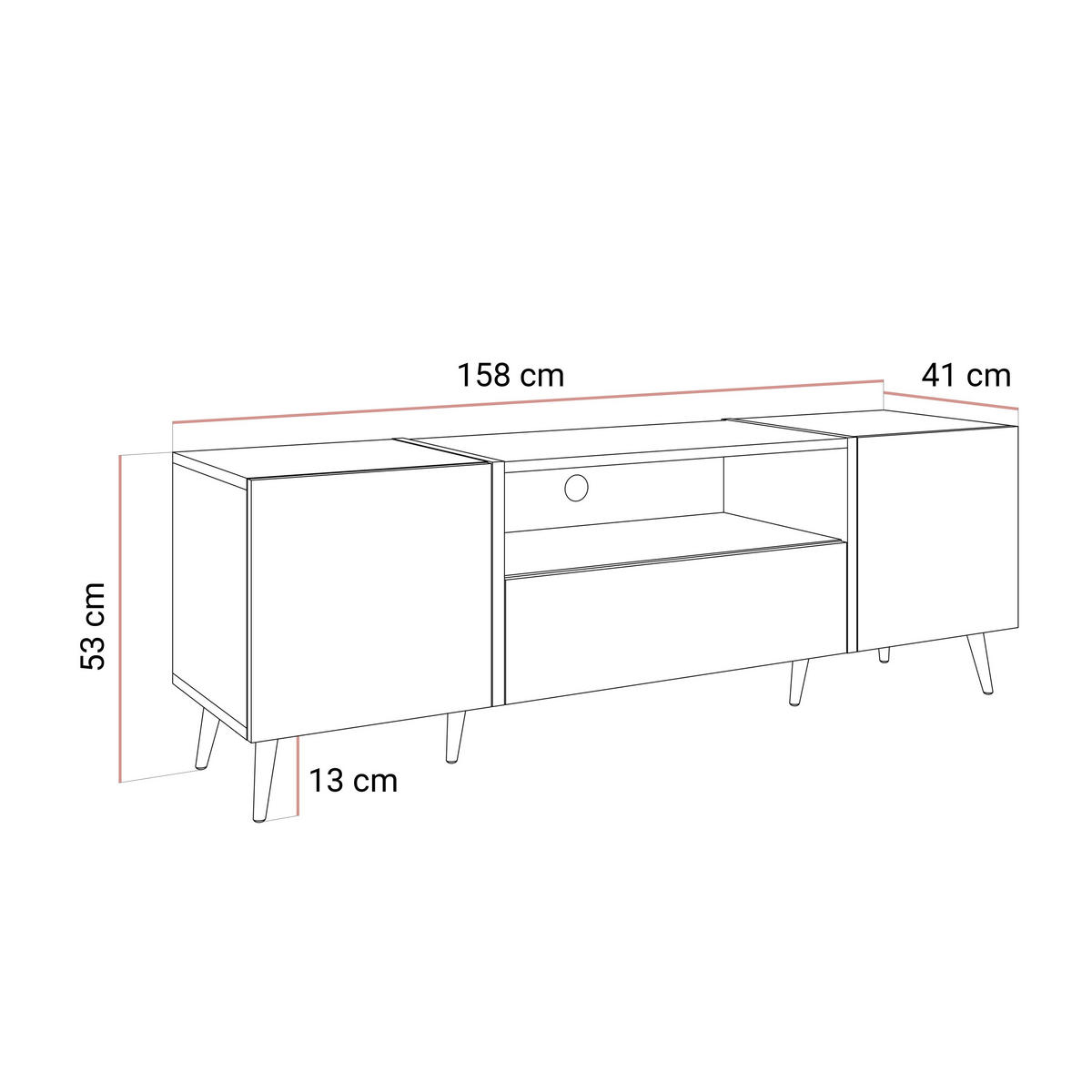 TV-ELEMENT ONYX LOFT auf Beinen 158 cm - Eichefarben, Holzwerkstoff (158/53/41.3cm) - Lookway