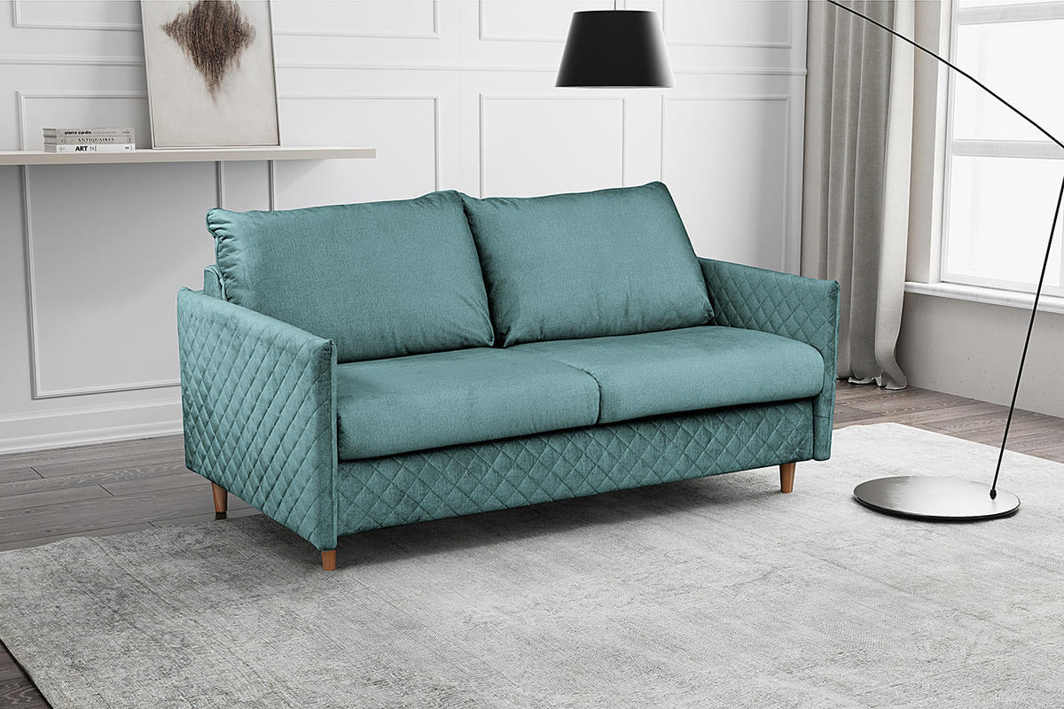 SCHLAFSOFA mit Matratze - Samt - Blau/Buchefarben, Buchenholz/Textil (171/95/101cm) - home24