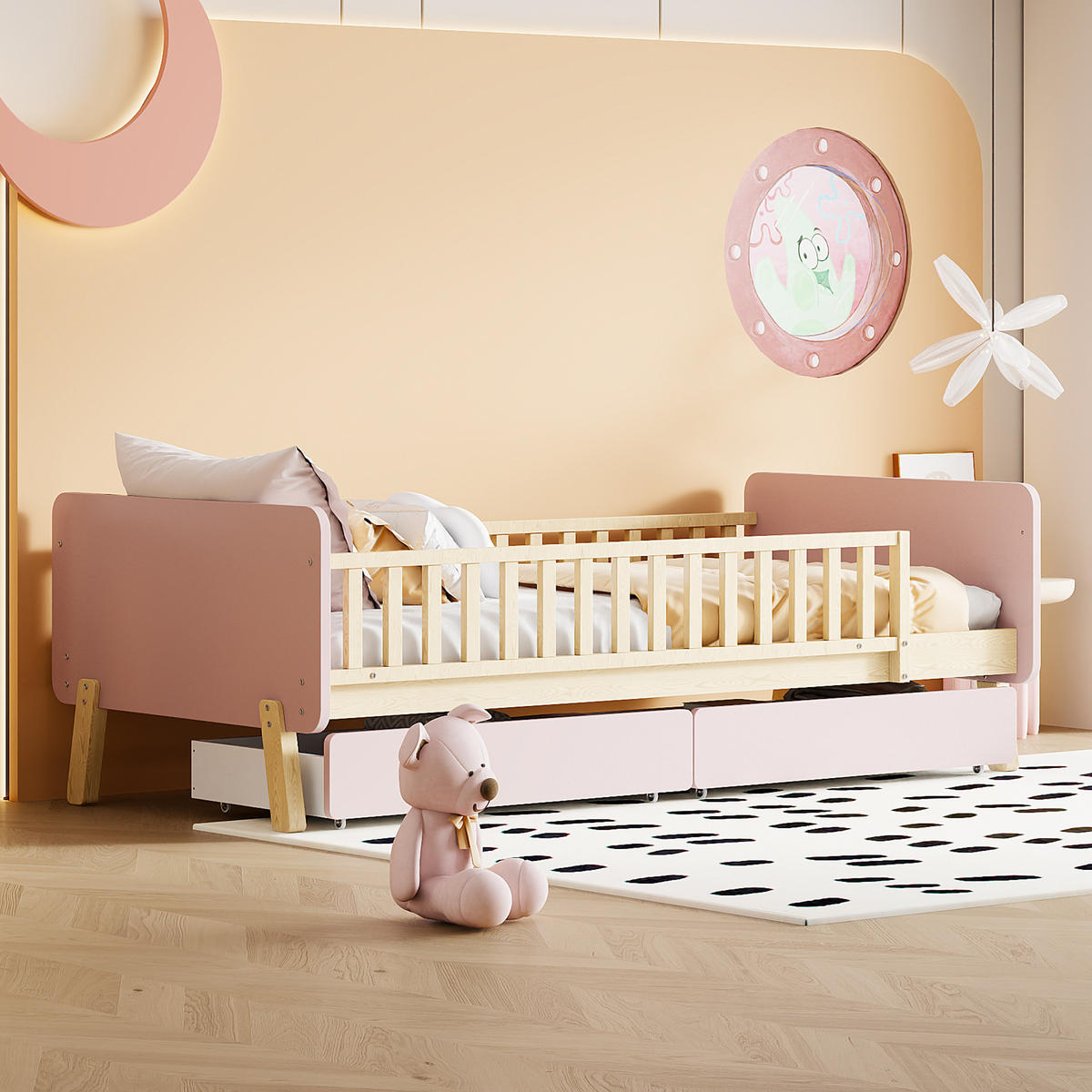 KINDERBETT 90/190 cm DE-01172, in Rosa, mit 2 Schubladen - Pink, Holz (90/190cm) - ComfortXL