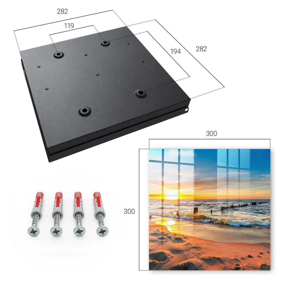 SCHLÜSSELBOX Schwarz 30x30 cm- Türöffnung nach rechts - Sonnenuntergang - Gelb, Metall (30/30/5cm) - TULUP