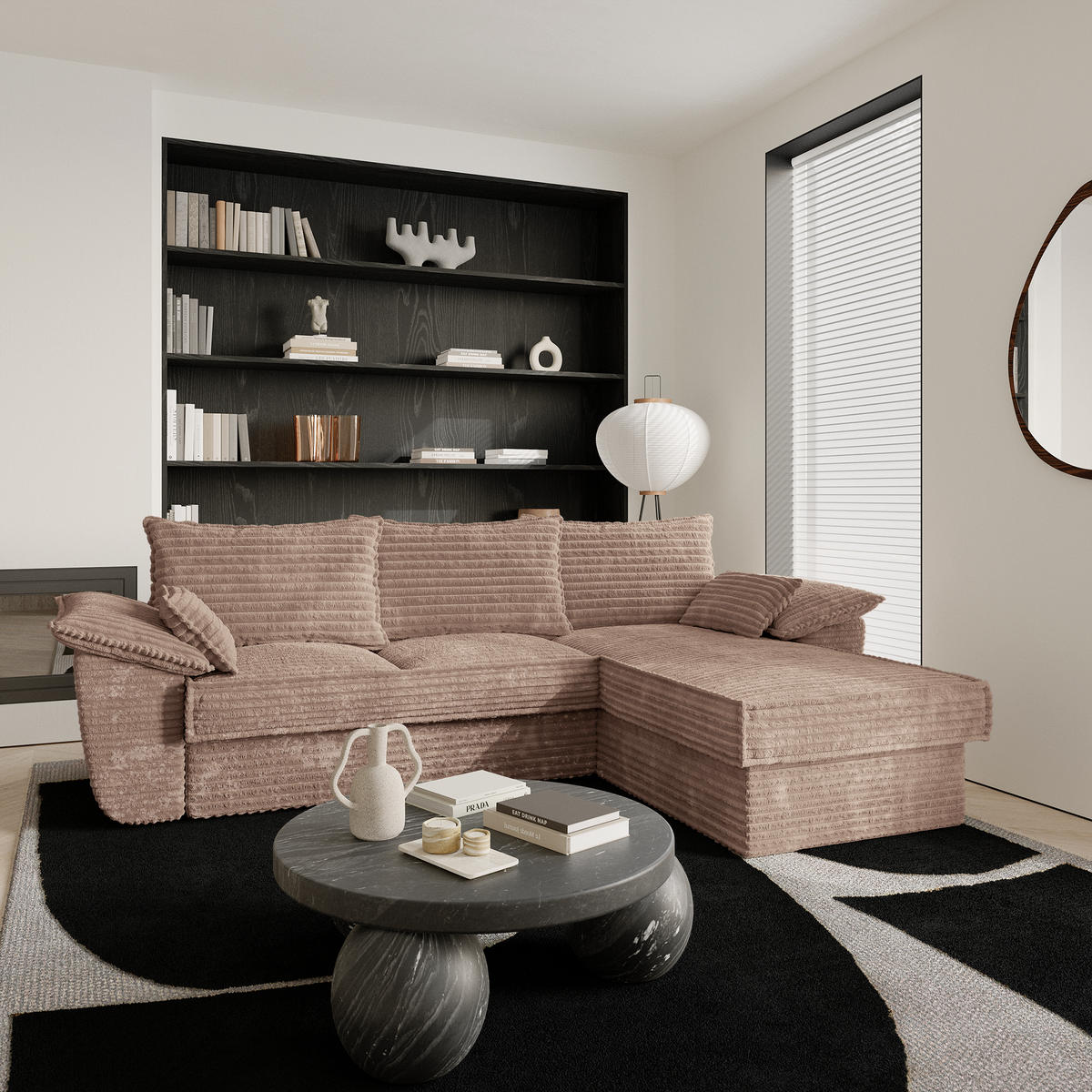 ECKSOFA RECHTS Gerippter Samt XXL Taupe 257cm - Taupe, Textil (257/168cm) - Sia Home