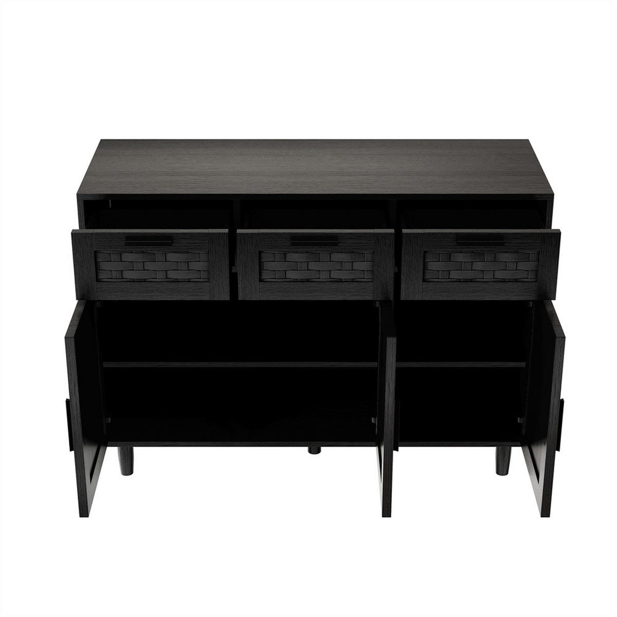 SIDEBOARD mit 3 Schubladen und 3 Türen - elegante Geflecht-Optik und feine Metallgriffe - Schwarz - Schwarz, Holzwerkstoff (107.9/80/40cm) - DELFA