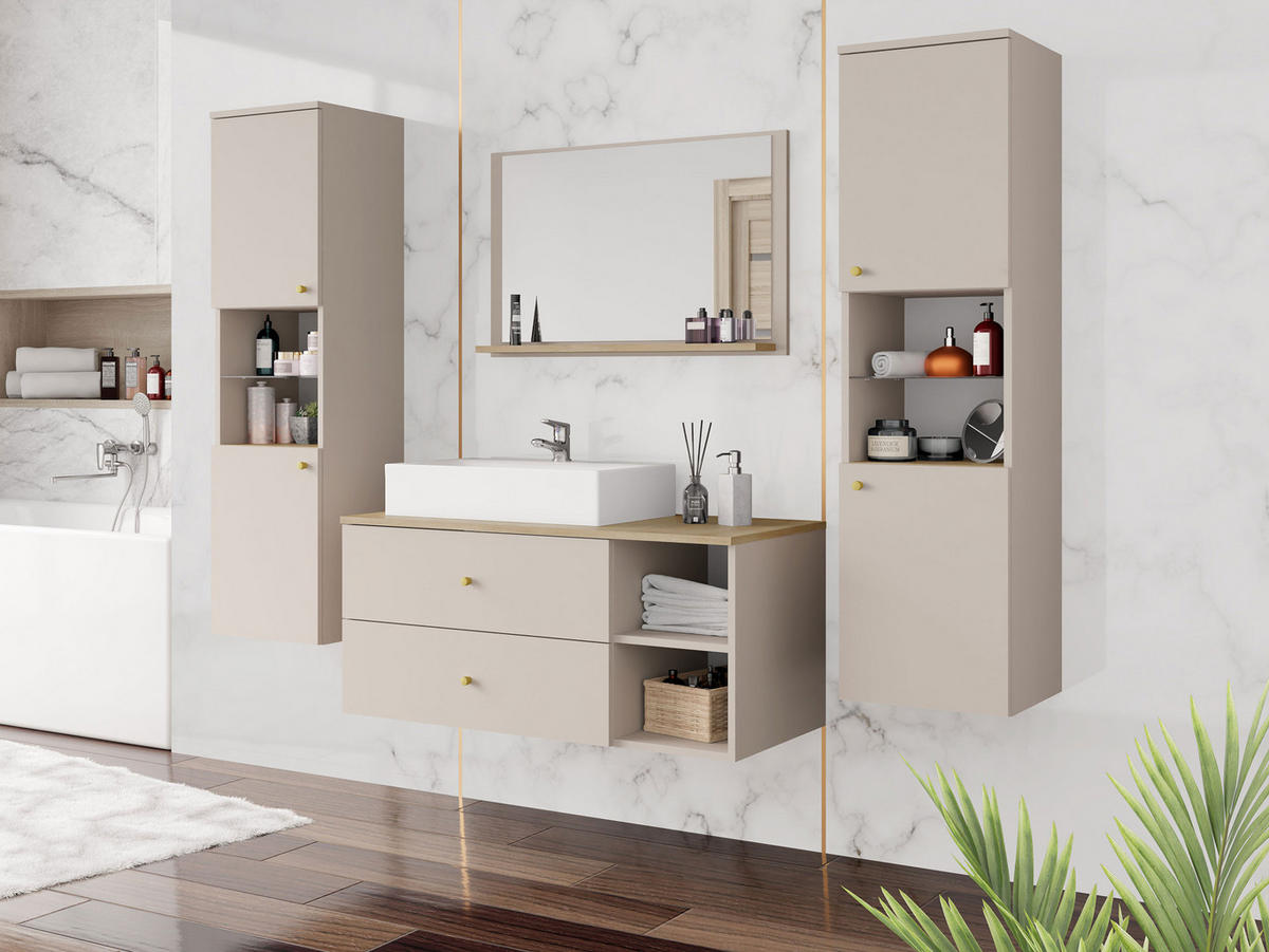 BADMÖBEL-SET Kertos III - Beige/Goldfarben, Holzwerkstoff/Metall (100/57/45cm) - MIRJAN24