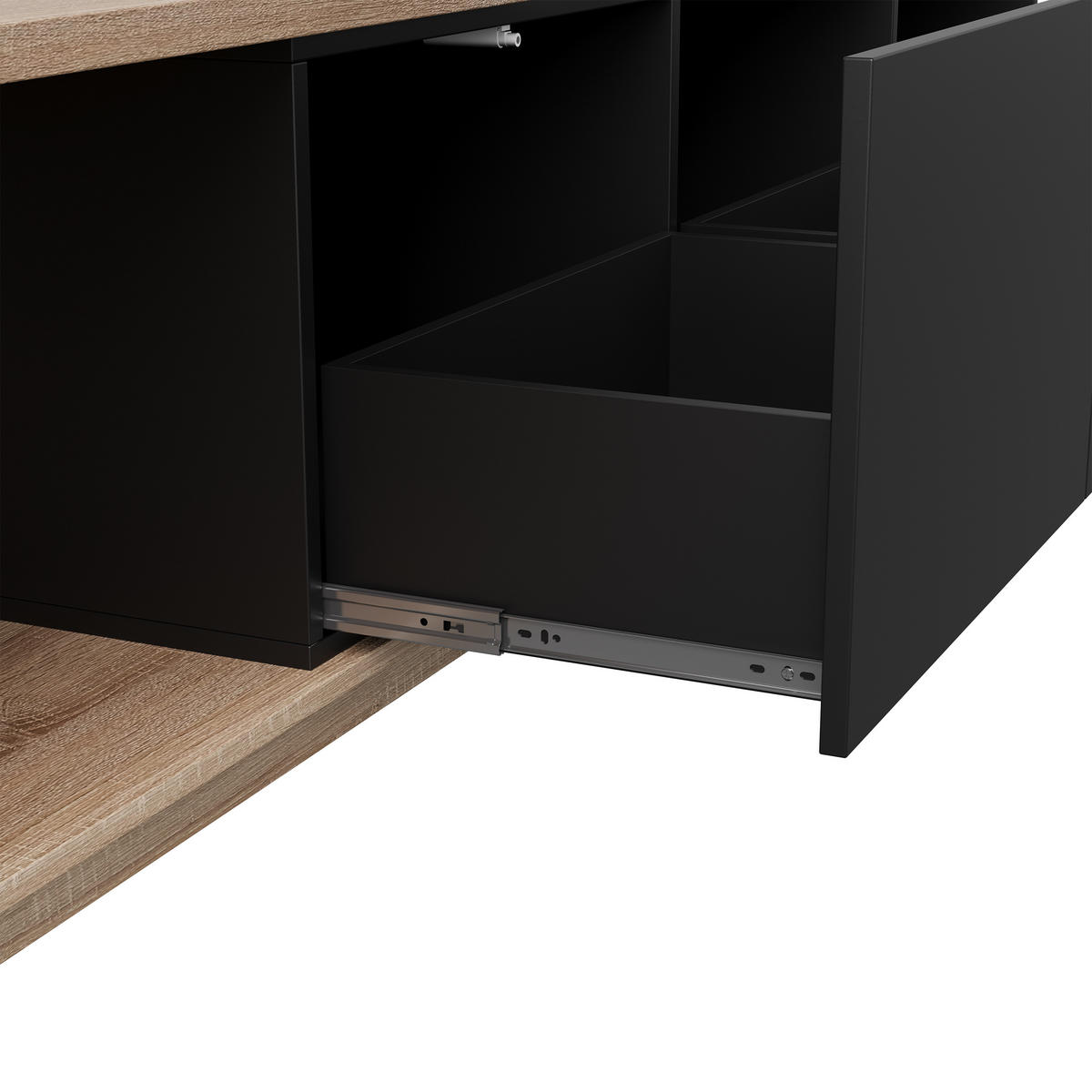 TV-SCHRANK Schwarz-Holzoptik mit Sensor-LED & ausziehbarer Länge - Schwarz, Holzwerkstoff (38/44/240cm) - SHOPENTRA