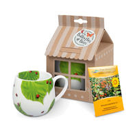 KAFFEEBECHER Marienkäfer auf Laub mit Samentüte in Geschenkbox - Naturfarben, Keramik (0.42L) - Könitz