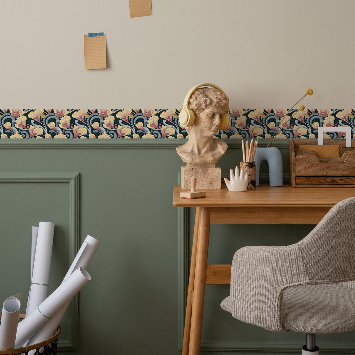 TAPETENBORDÜRE selbstklebend BLUMEN moderne Muster Abstraktion - Blau/Schwarz, Papier (10/300/300cm) - Muralo