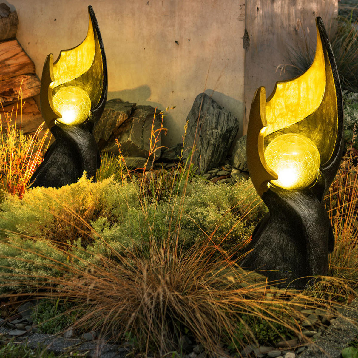 LED AUSSENLEUCHTE Flammen-Optik Orange Glas - Orange, Glas (15/14.5/36cm) - Globo Lighting