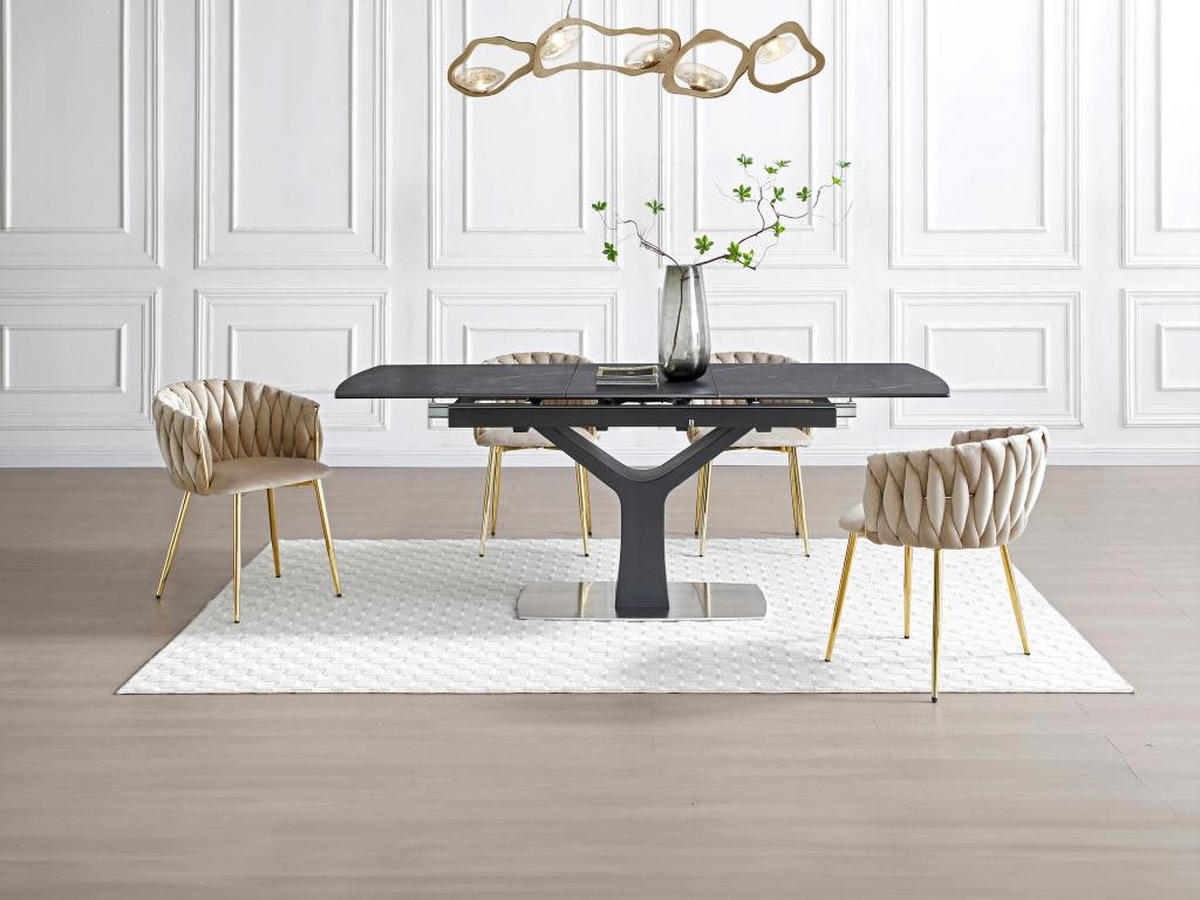 SET mit 6 Stühlen aus Samt & goldenem Metall - Beige - ELEGANO - Beige, Textil (59/74/57cm) - Vente-Unique