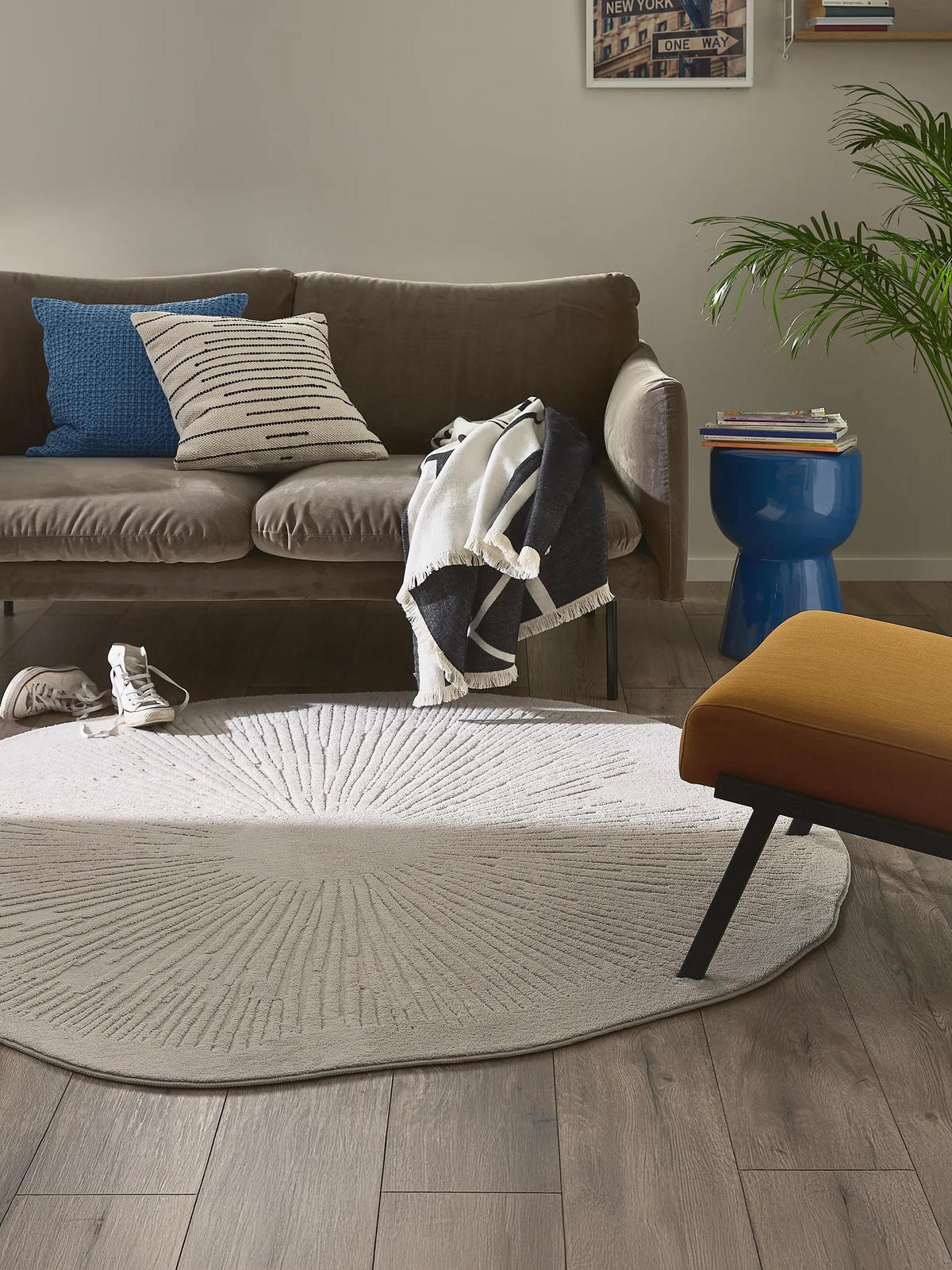 TEPPICH Pam waschbar Grau ø 200 cm rund - Grau, Kunststoff/Textil (200/200cm) - benuta
