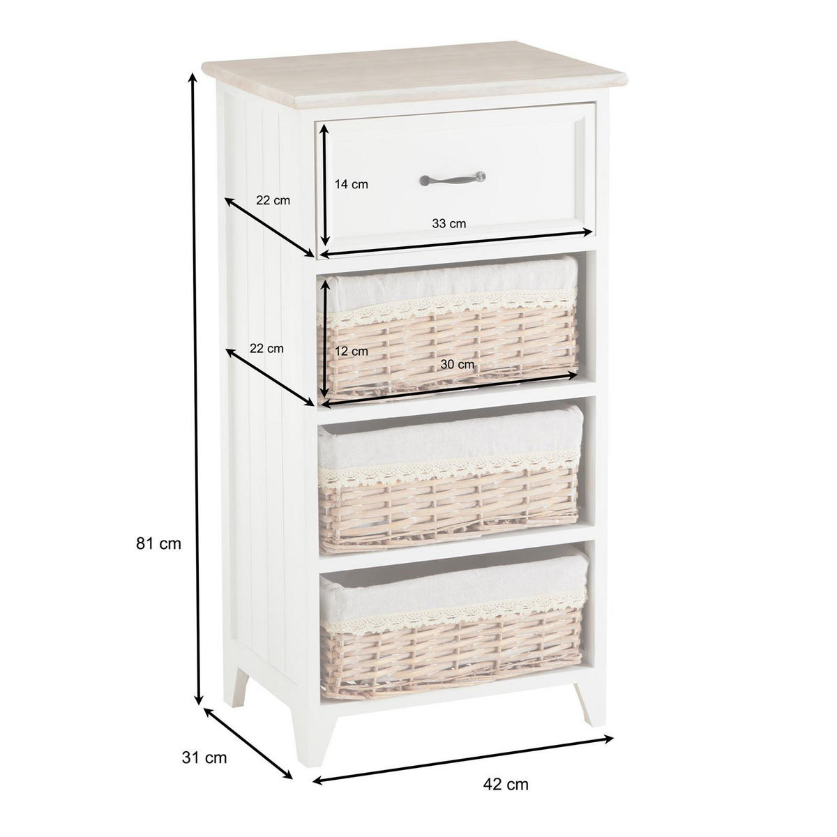 KOMMODE PROVENCE - Weiß, Holz (42/80/31cm) - CARO-Möbel