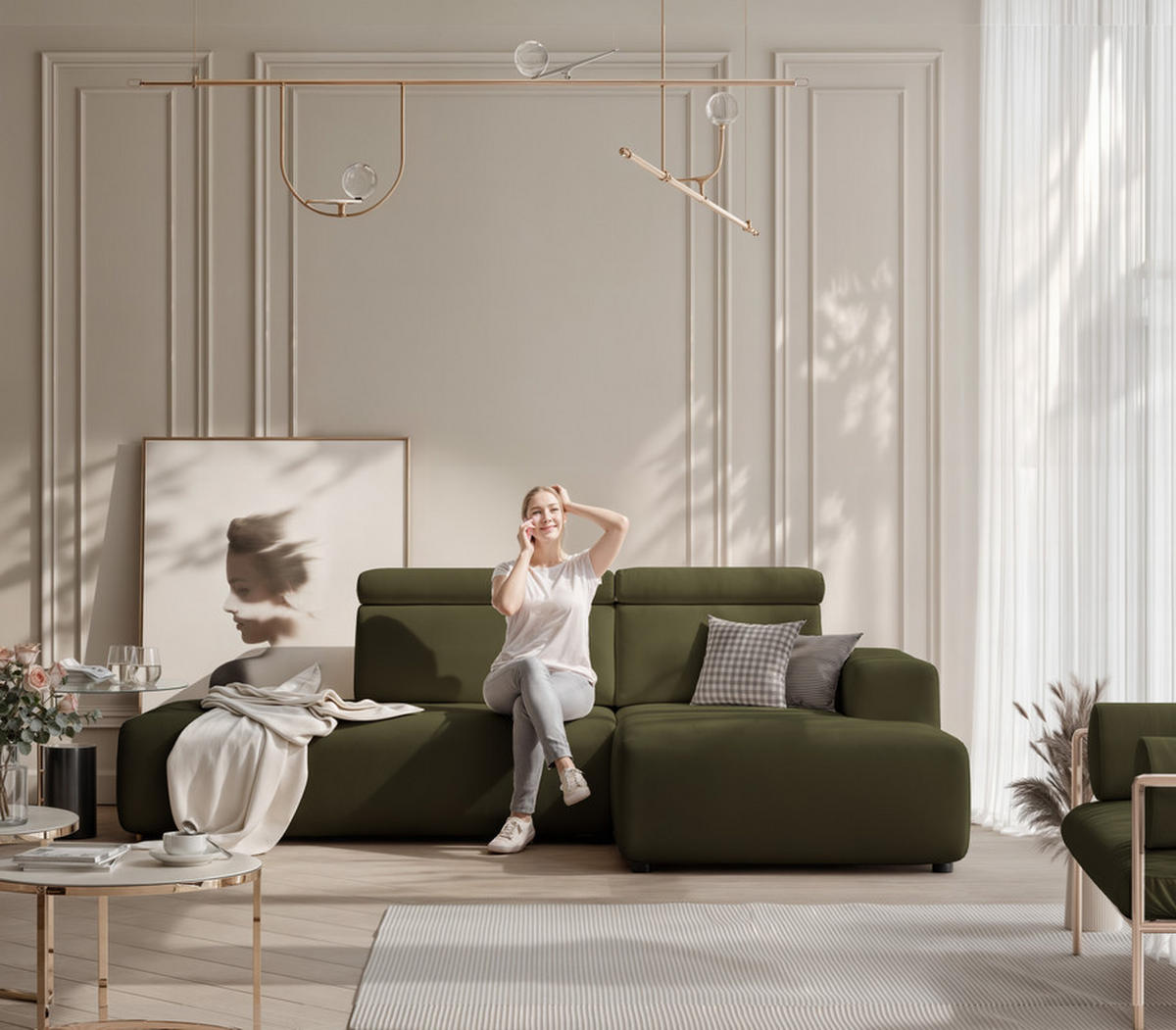 ECKSOFA RICO Rechts, Stoff Grün - Grün, Textil (260/186cm) - Idohome