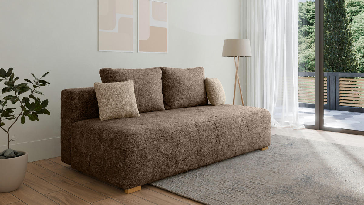 SCHLAFSOFA - Polstersofa aus Bouclé - Cappuccino (Arena 6 + Arena 2 Kissen) - Beige/Cappuccino, Holzwerkstoff (200/90/100cm) - Möblo