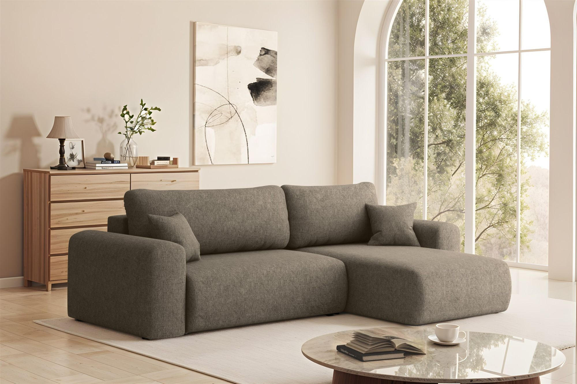 ECKSOFA Flora In Verita - Braun, Holzwerkstoff/Textil (272/145cm) - Fun Möbel