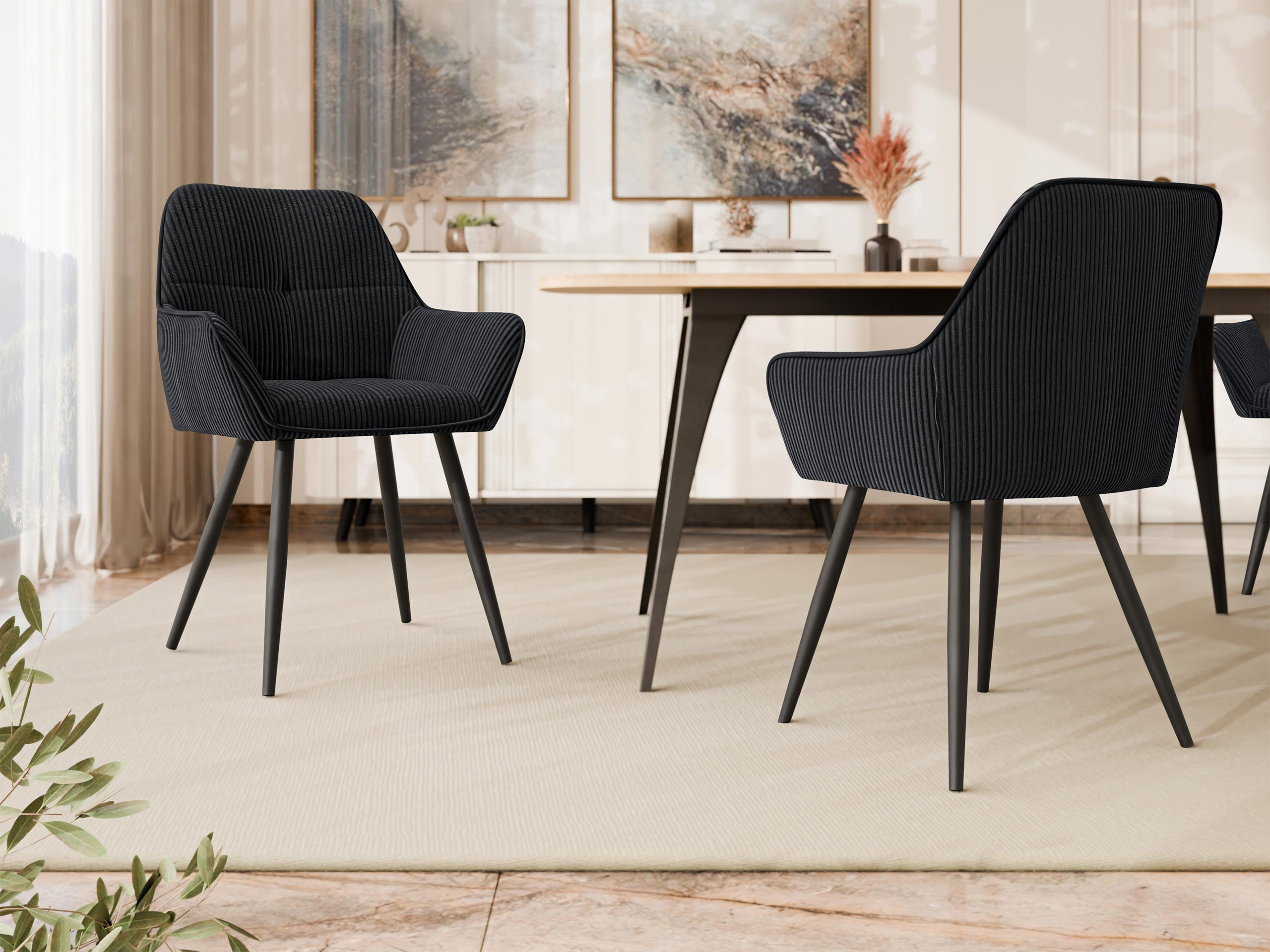 STUHL 2er-Set Archon (2 Stück) - Schwarz, Textil/Metall (64/86/61cm) - MIRJAN24