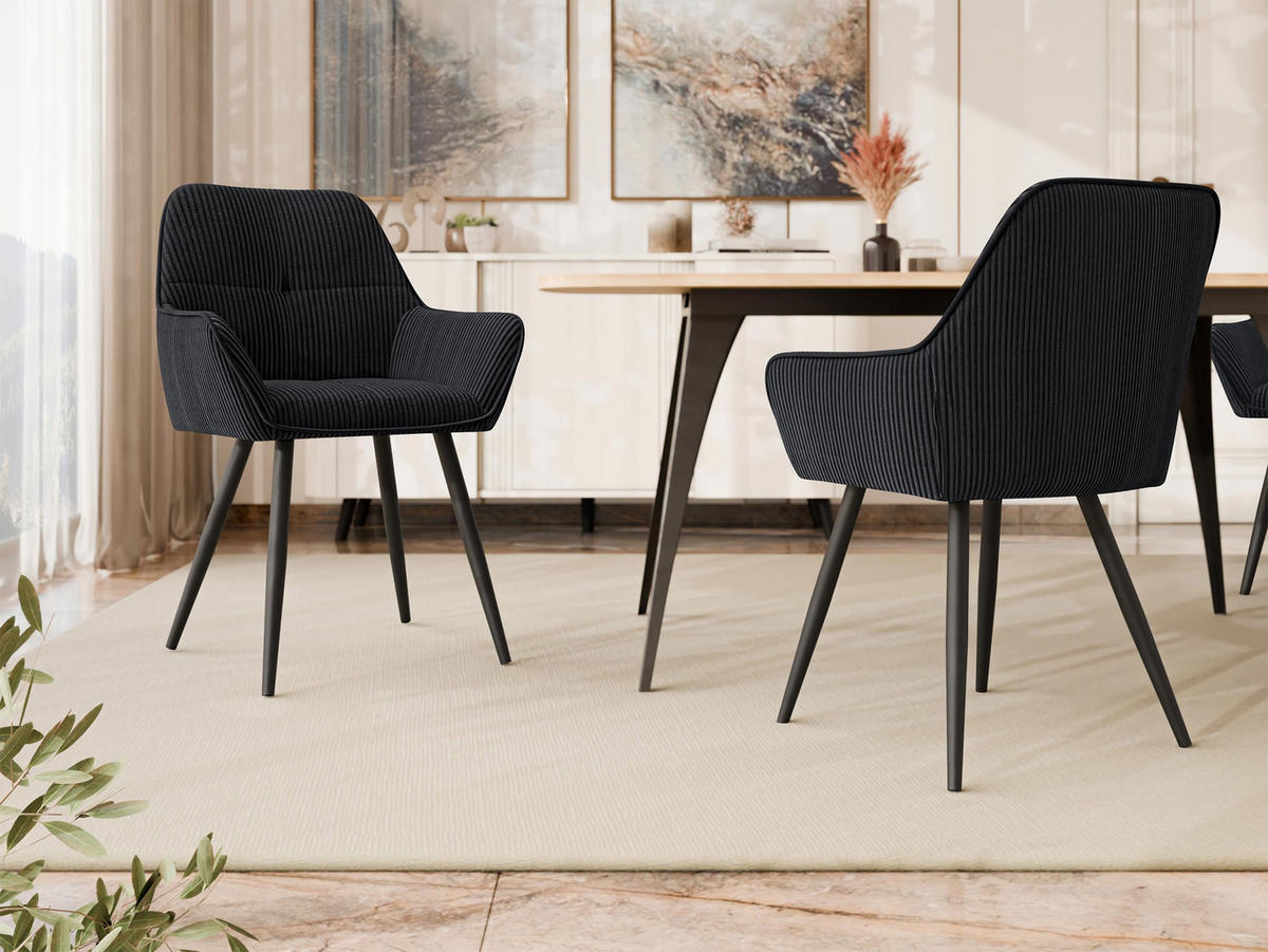 STUHL 2er-Set Archon (2 Stück) - Schwarz, Textil/Metall (64/86/61cm) - MIRJAN24