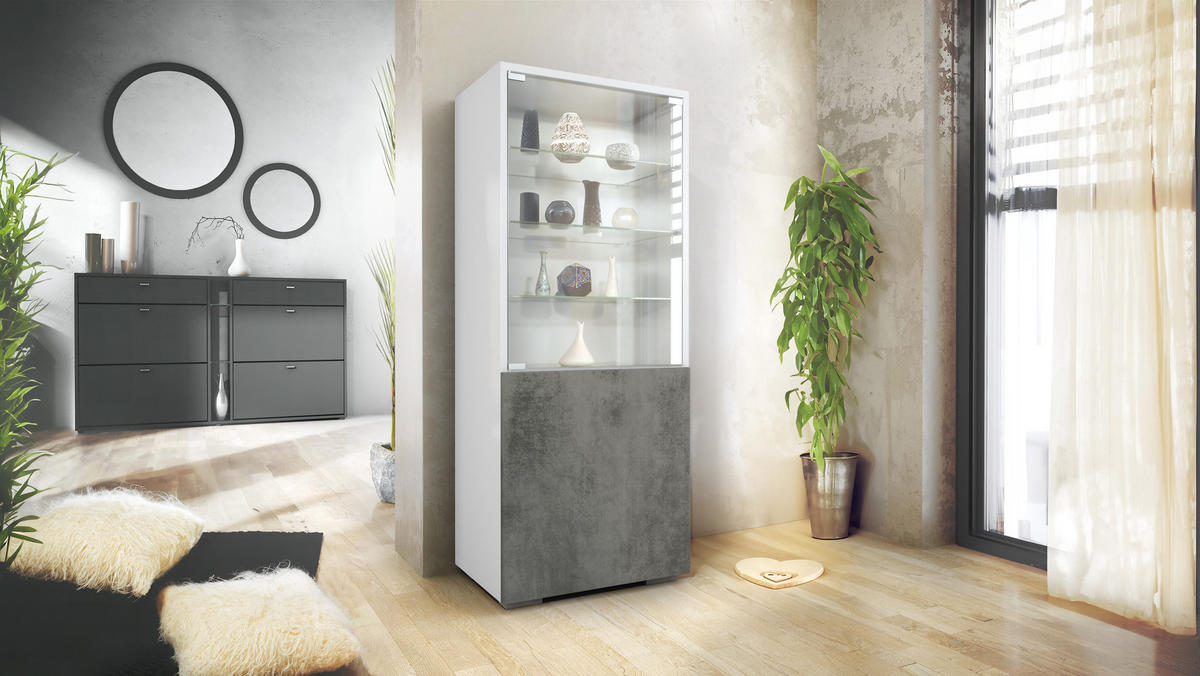 VITRINE Granada Beton Dunkel Optik - Dunkelgrau, Holzwerkstoff (50/122.5/34.5cm) - Vladon