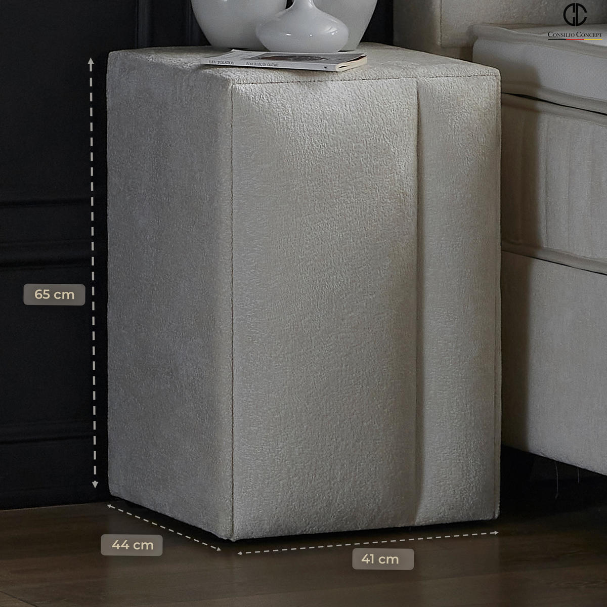 NACHTTISCH AURORA 41/44/65 cm, Beige - Beige/Schwarz, Holz/Kunststoff (41/65/44cm) - Consilio Concept