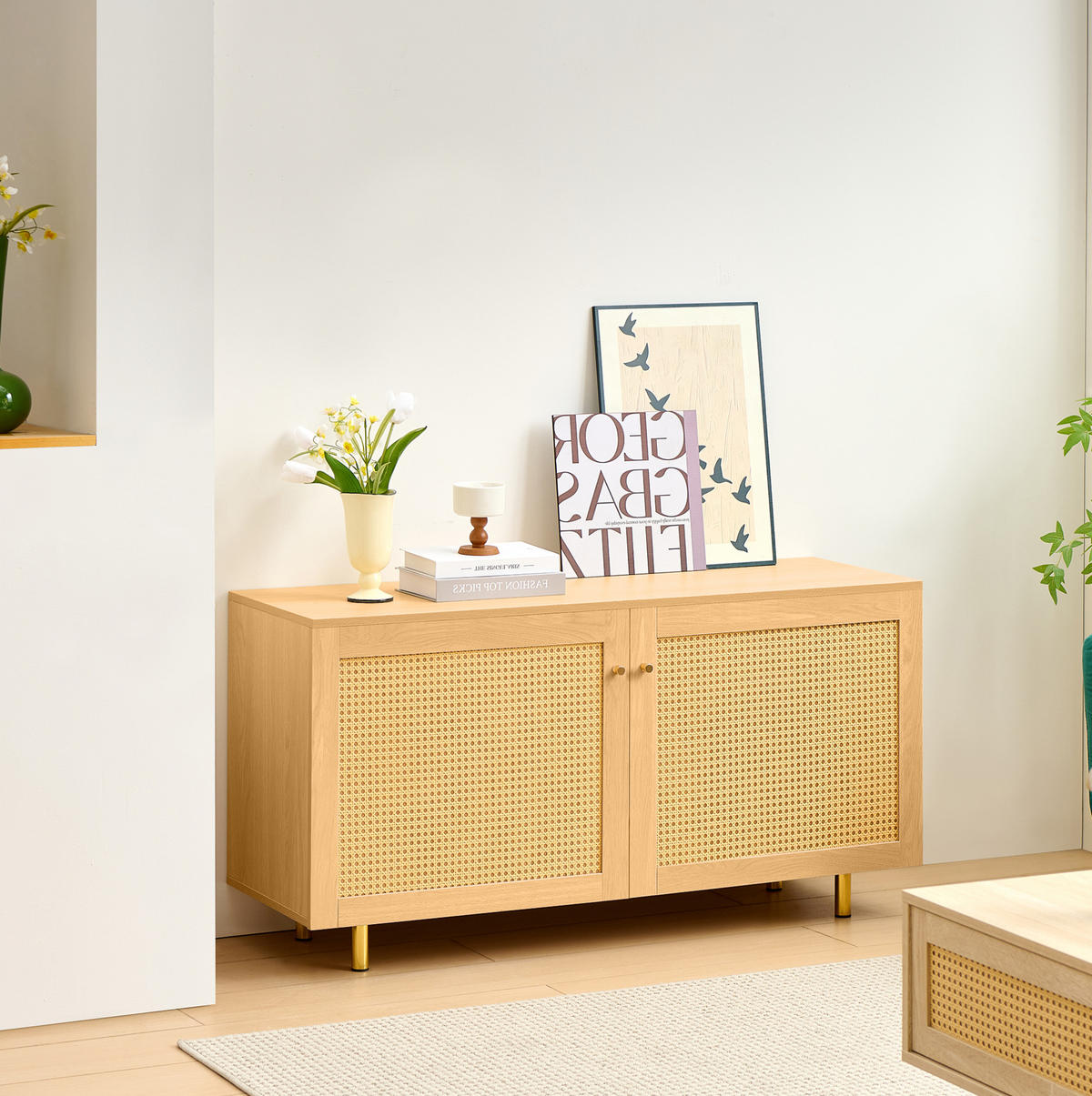 SIDEBOARD aus MDF 120x40x63 cm Natur mit Rattangeflecht und Metallbeinen - Naturfarben, Holzwerkstoff (120/63/40cm) - IVMEU