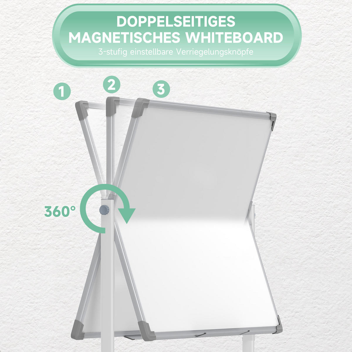 MAGNETISCHES Whiteboard 120 x 90 cm Doppelseitiges Magnettafel mit Ständer - Weiß, Metall (127/165/50cm) - HOMCOM