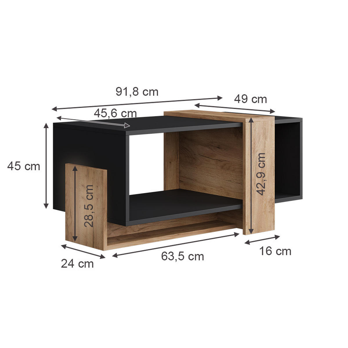 COUCHTISCH Aven Anthrazit/Goldkraft Eiche 91.8 x 49 cm - Honigeiche/Anthrazit, Holzwerkstoff (49/91.8/45cm) - Vicco
