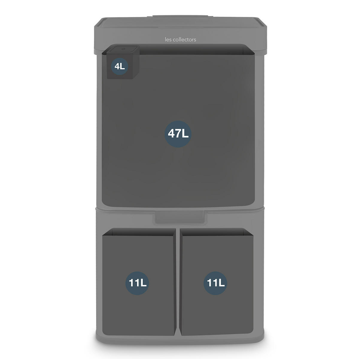 RECYCLINGMÜLLEIMER 69L, 2 x 11L 1 x 47L Behälter black edition N°1015 - Schwarz, Metall (42/83/31cm) - Les Collectors