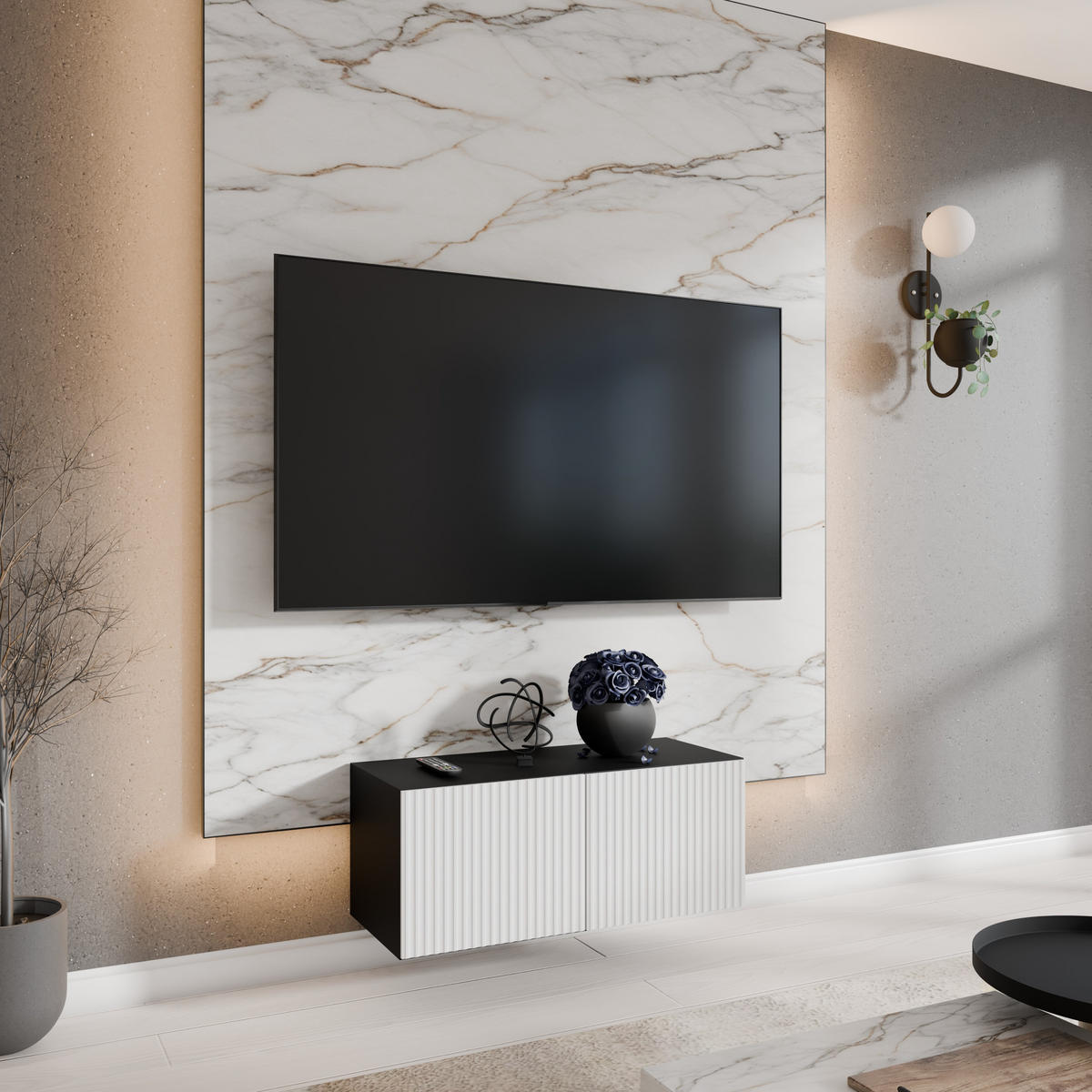 TV-SCHRANK Noe 100 cm, zweitürig, schwarz, weiß - Schwarz/Weiß, Kunststoff (100/40/41cm) - Margaret Hadas24