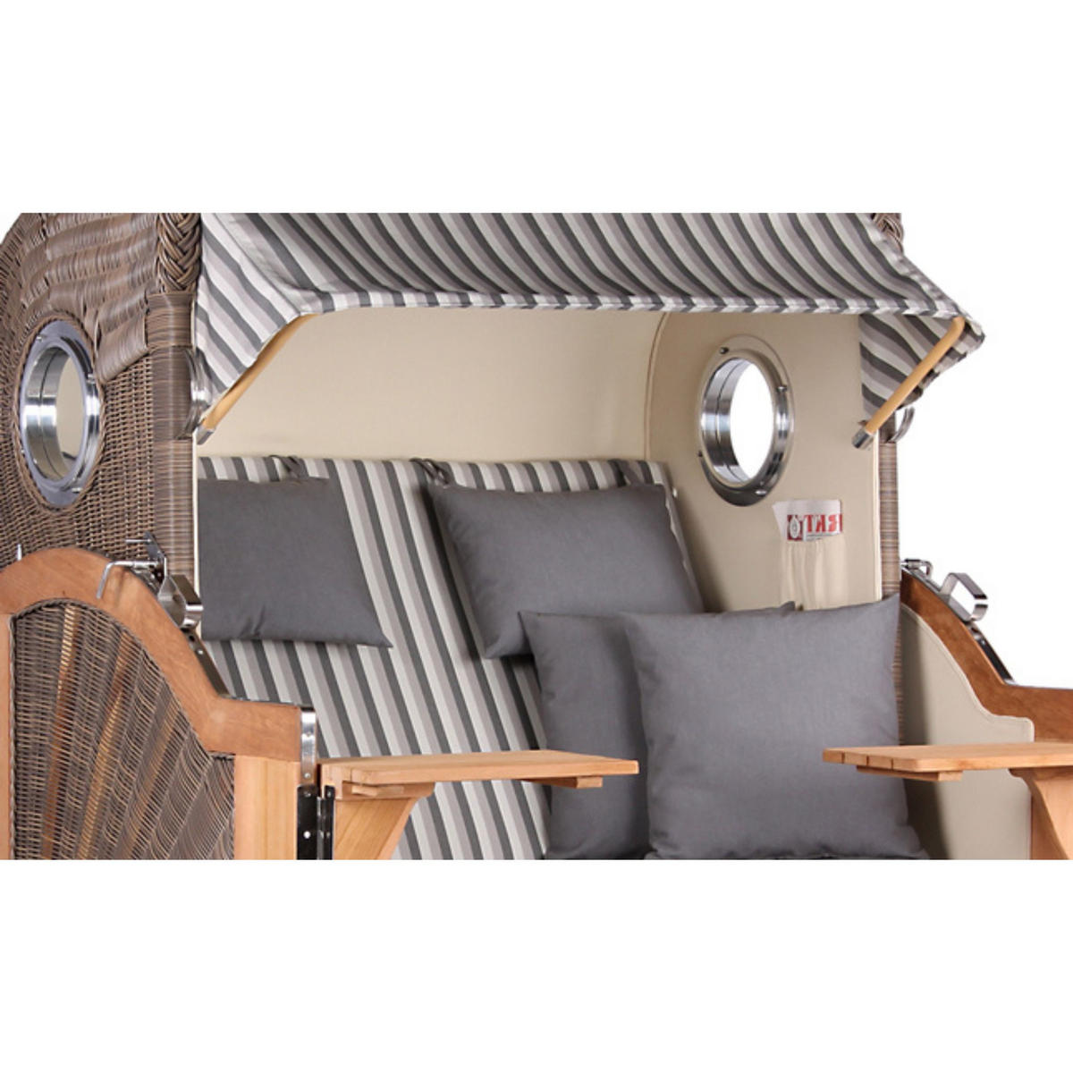 STRANDKORB Baltikum Teak 2,5 Sitzer - Braun/Grau, Holz/Metall (142/170/95cm) - Mr. Deko