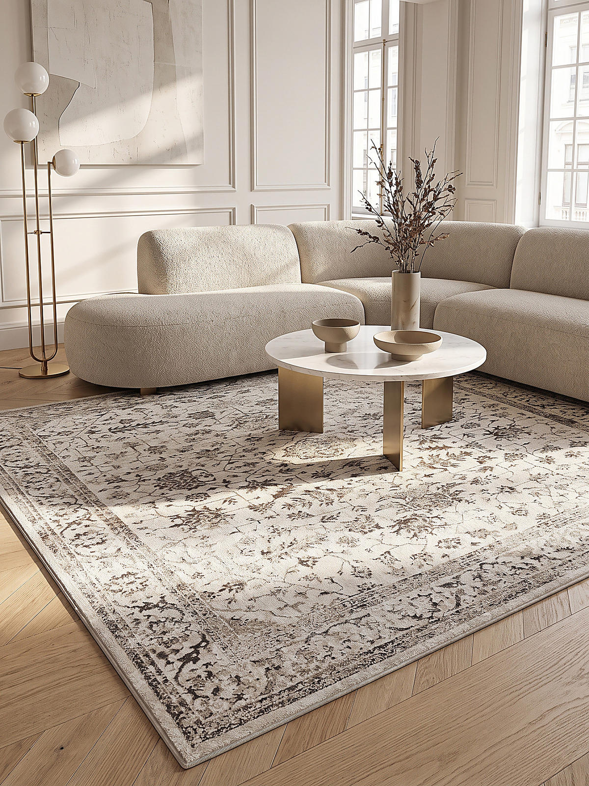 RUNDTEPPICH Orientalisch KAVALA Polyester Creme 200 x 200 cm - Beige, Textil (200/200cm) - KADIMA DESIGN