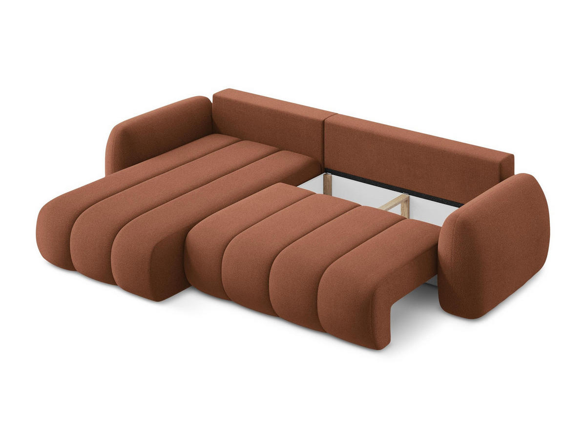 ECKSOFA mit Schlaffunktion links Chenille Stoff Orange - Terracotta/Schwarz, Holzwerkstoff/Kunststoff (242/162cm) - LaMiaSofa