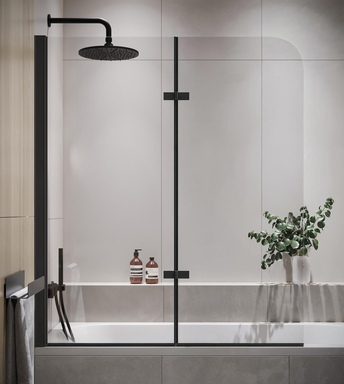BADEWANNE Austin 2 Teile cm Schwarz - 120 x 140 cm - Schwarz, Glas (120/140cm) - Badplaats