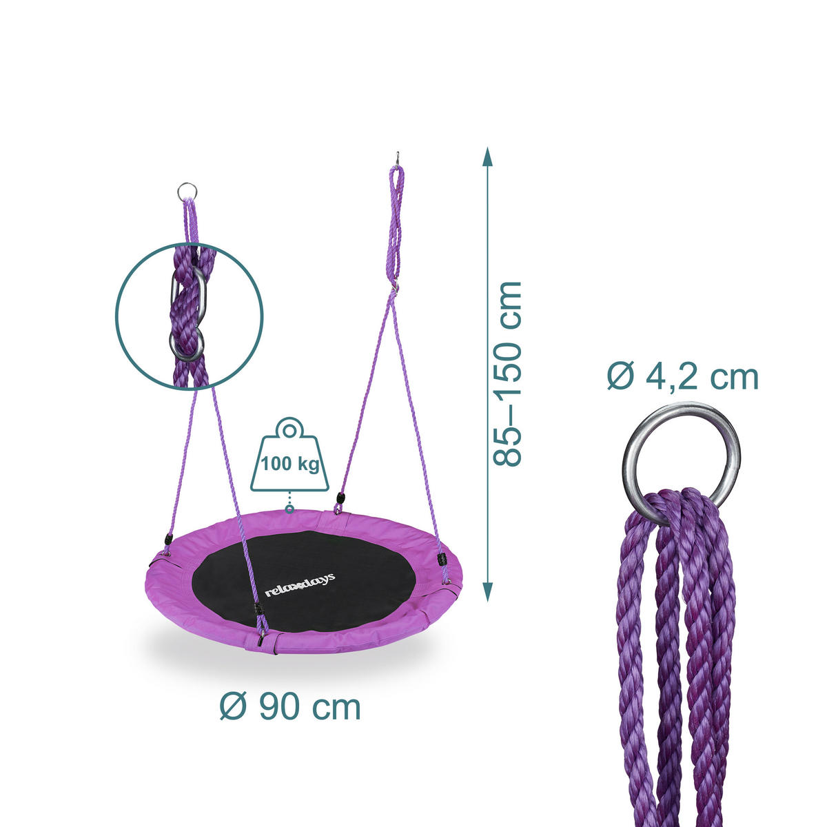 GUGALNICA gnezdo vijolična nastavljiva višina 90 cm - večbarvno, kovina/umetna masa (90/150/90cm) - Relaxdays