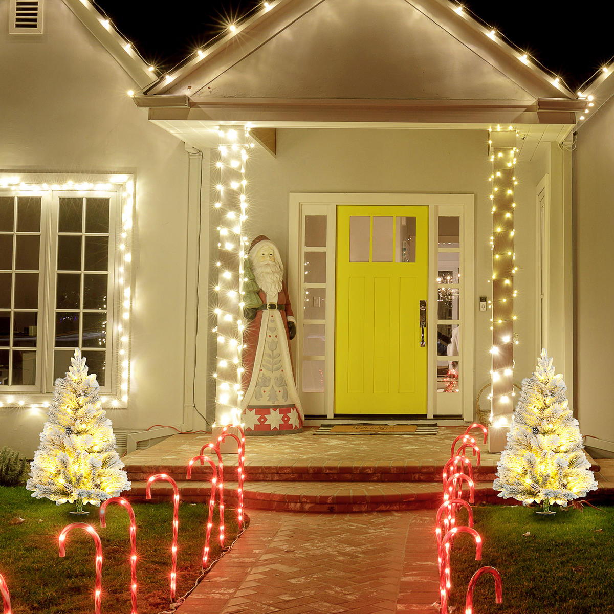 107 cm Künstlicher Weihnachtsbaum, 2er-Set mit 100 LED-Lichten flammhemmend - Weiß/Grün, Kunststoff/Metall (107cm) - HOMCOM