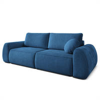 BETTSOFA ZEFEO Blau Kordstoff mit Schlaffunktion - Blau, Textil (264/96/106cm) - MASSENO