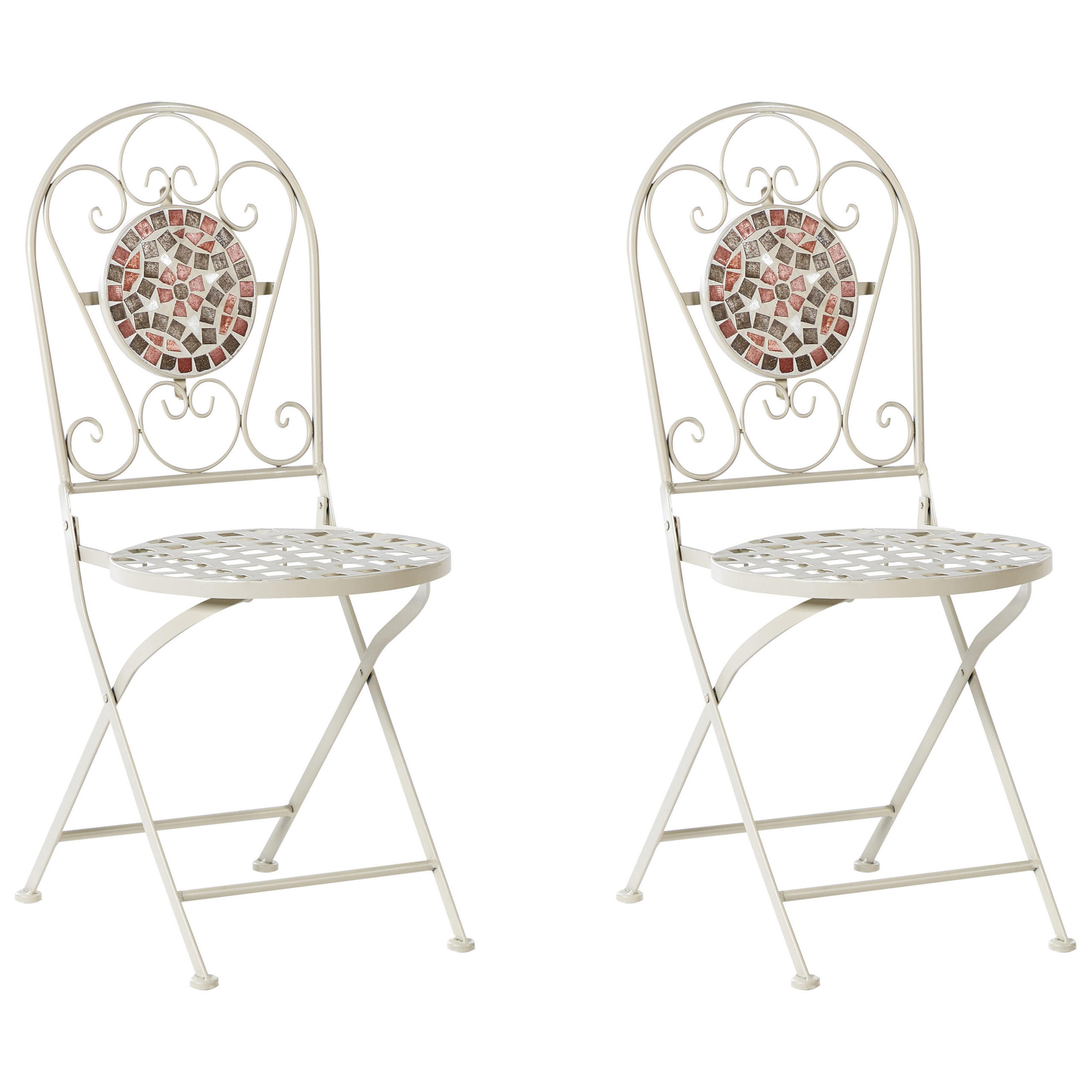 GARTENSTUHL 2er-Set Metall Weiß Spello - Rot/Weiß, Metall (40/94/44cm) - Beliani
