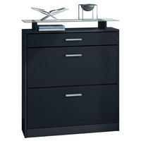 SCHUHSCHRANK Loret Front in Schwarz matt - Schwarz, Holzwerkstoff (89/104/23cm) - Vladon