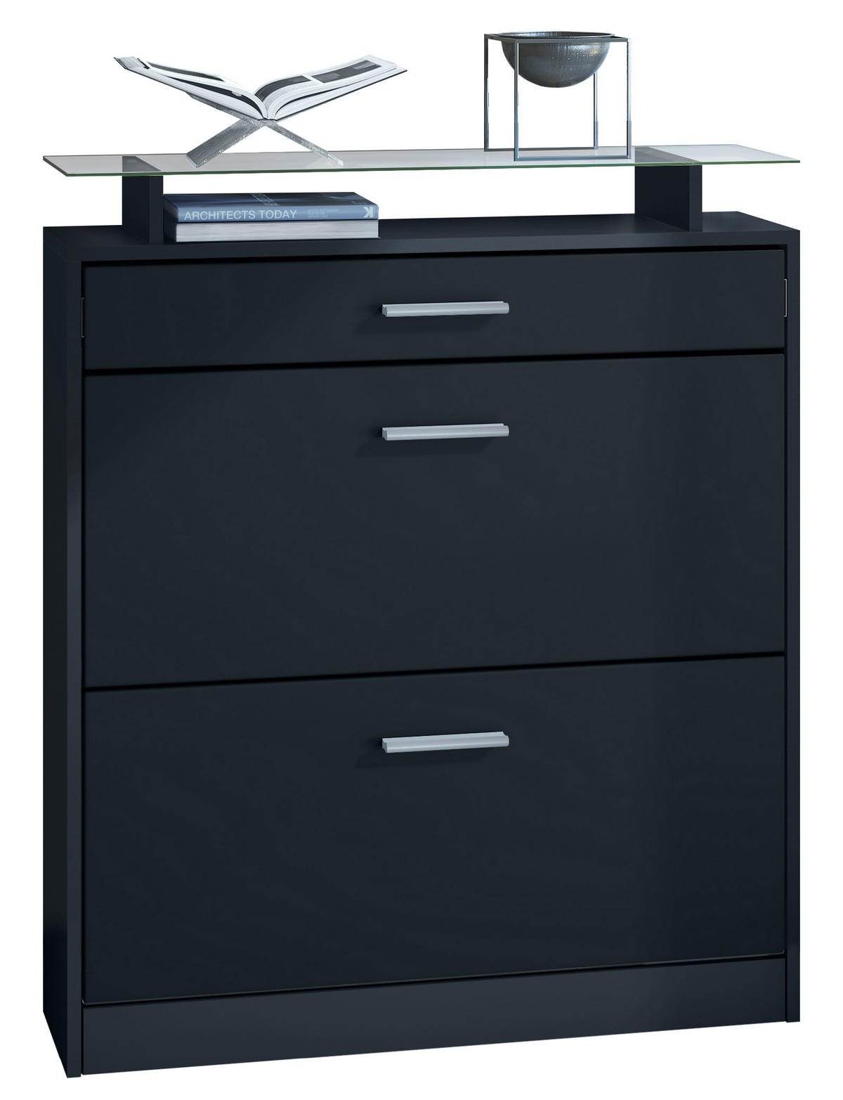 SCHUHSCHRANK Loret Front in Schwarz matt - Schwarz, Holzwerkstoff (89/104/23cm) - Vladon