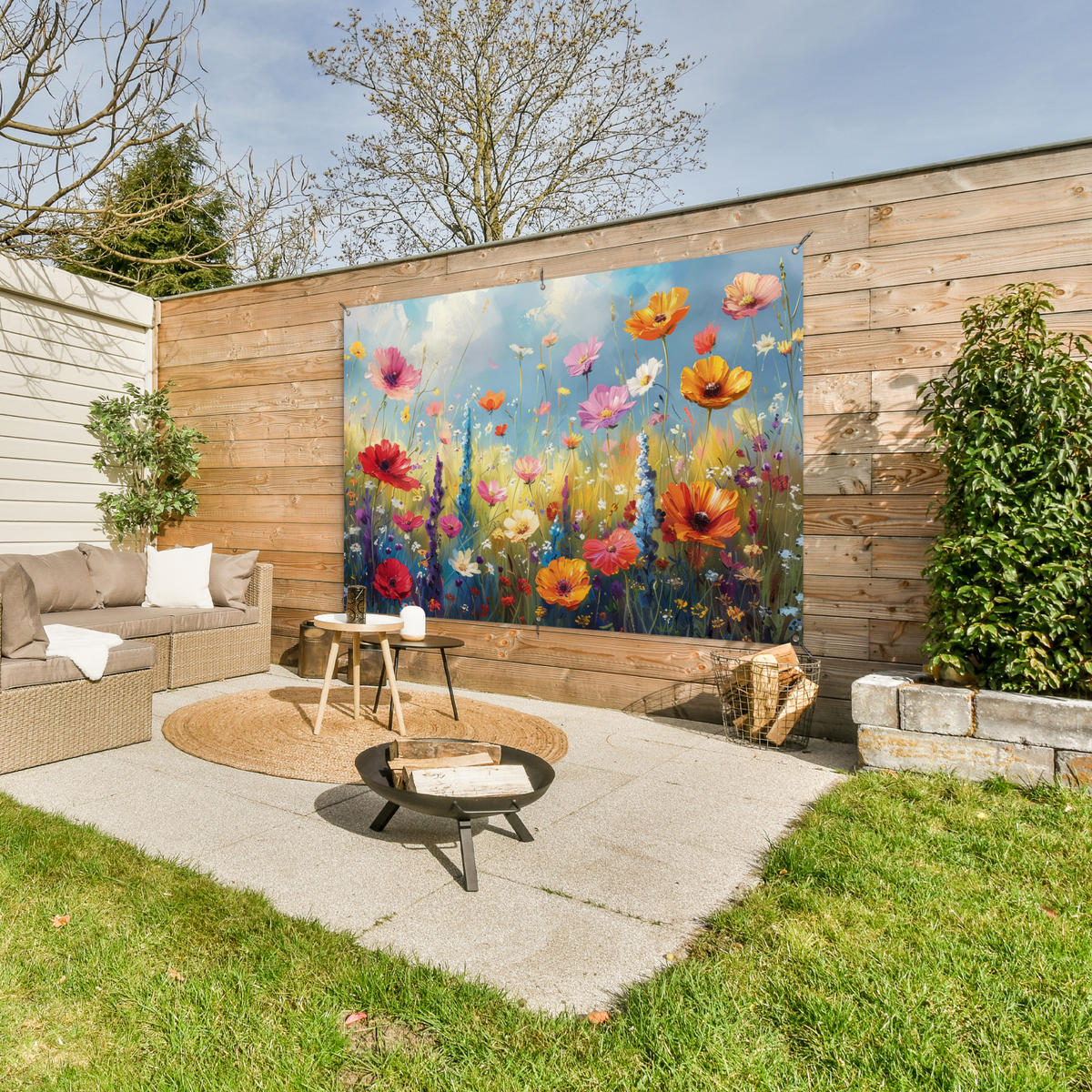 ZAHRADNÍ PLAKÁT Květiny - Příroda - Botanické - Umění 180x120 cm - světle modrá, plast (180/120/0.2cm) - OnlyWow