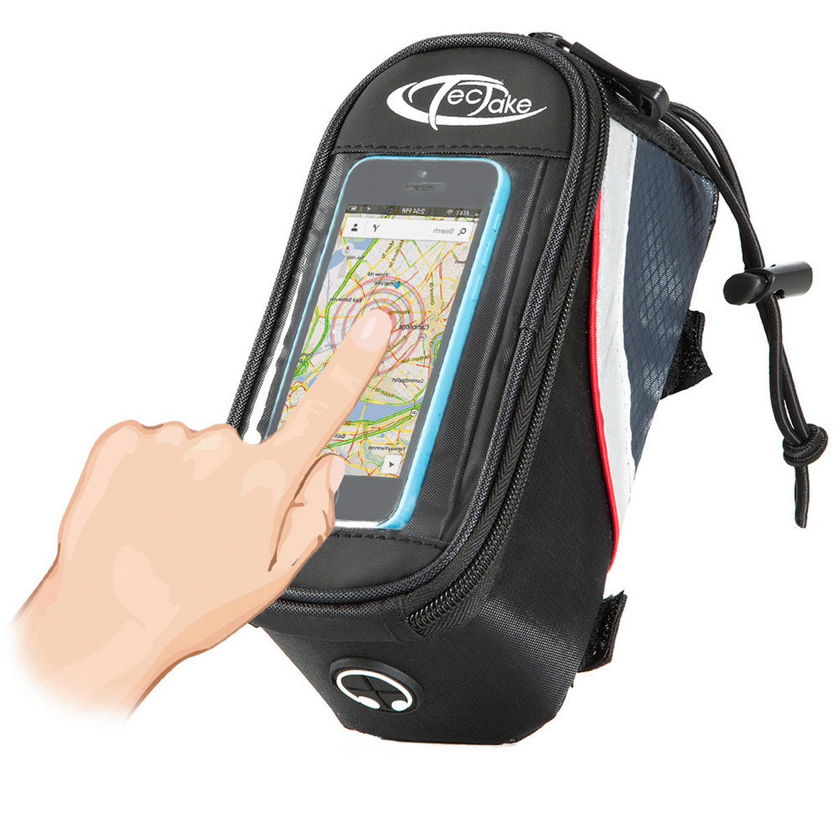 FAHRRADTASCHE ,Zusätzliche Spannseil-Sicherung ,schwarz/grau/rot - Rot/Schwarz, Kunststoff (8.5/8.5/18cm) - tectake