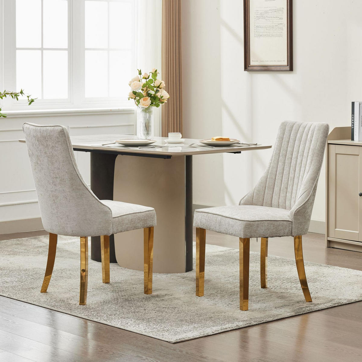 ESSZIMMERSTUHL 2er-Set mit hoher Rückenlehne Chenille Beige - Beige, Metall (50/95/65cm) - Meubliv