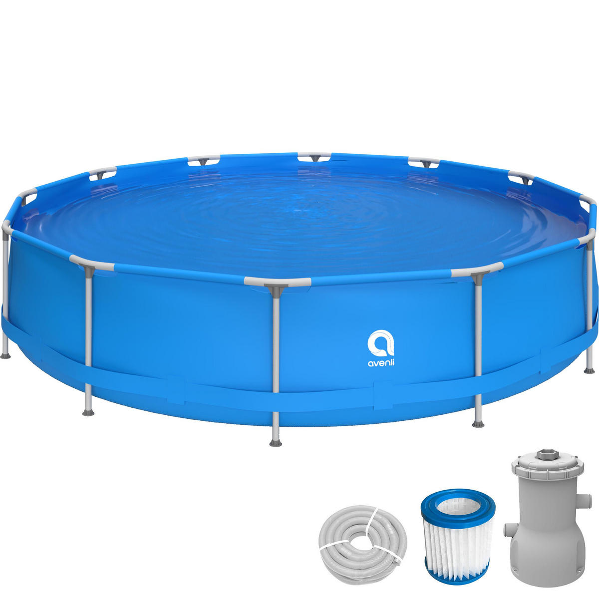 POOL Komplettset Framepool rund 420 x 84 cm blau mit Filterpumpe - Blau, Kunststoff (420/84/420cm) - Avenli