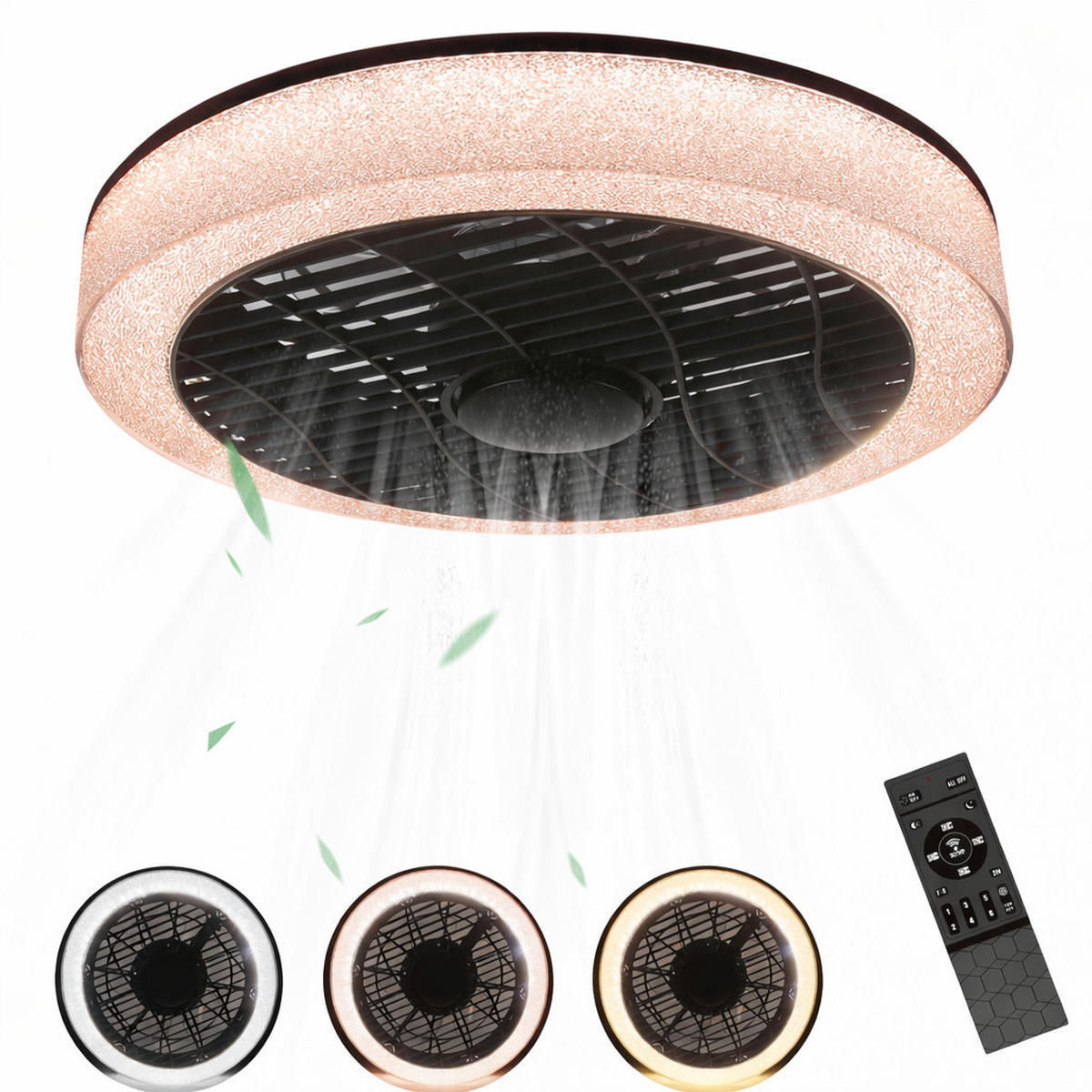 DECKENLEUCHTE mit Ventilator Hornhainbach 40.0/20.0/18.0 cm - Schwarz, Metall (40/20/18cm) - ZMH